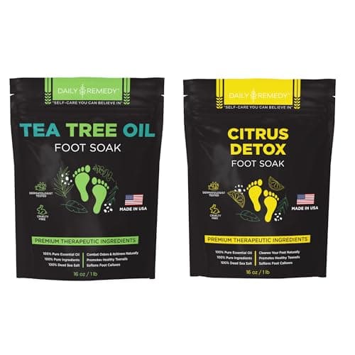 DAILY REMEDY Tea Tree Oil Citrus Foot Soak Set Pack of 2 for Foot Pain Odor Sore Feet Athletes Foot Soften Calluses Natural Blend Salts Made In USA