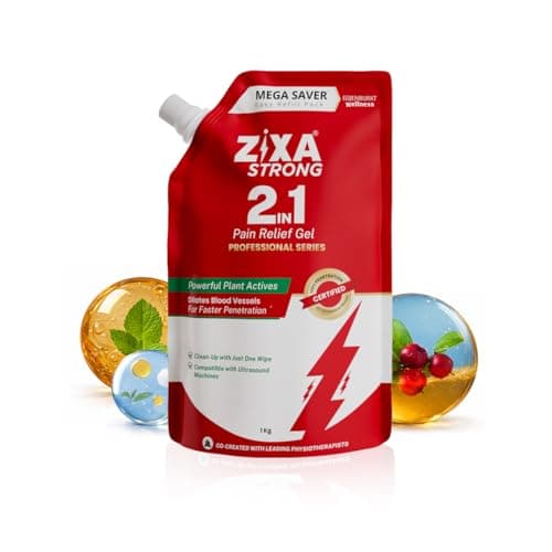 ZIXA Strong 2 in 1 Pain Relief Ultrasound Gel | Only for Physiotherapists | India’s 1st Therapeutic medium + Analgesic Gel | Diclofenac-Free | Enhanced Phonophoresis | Menthol, Camphor & Wintergreen | 1Kg (Pack of 1) (Professional Series)