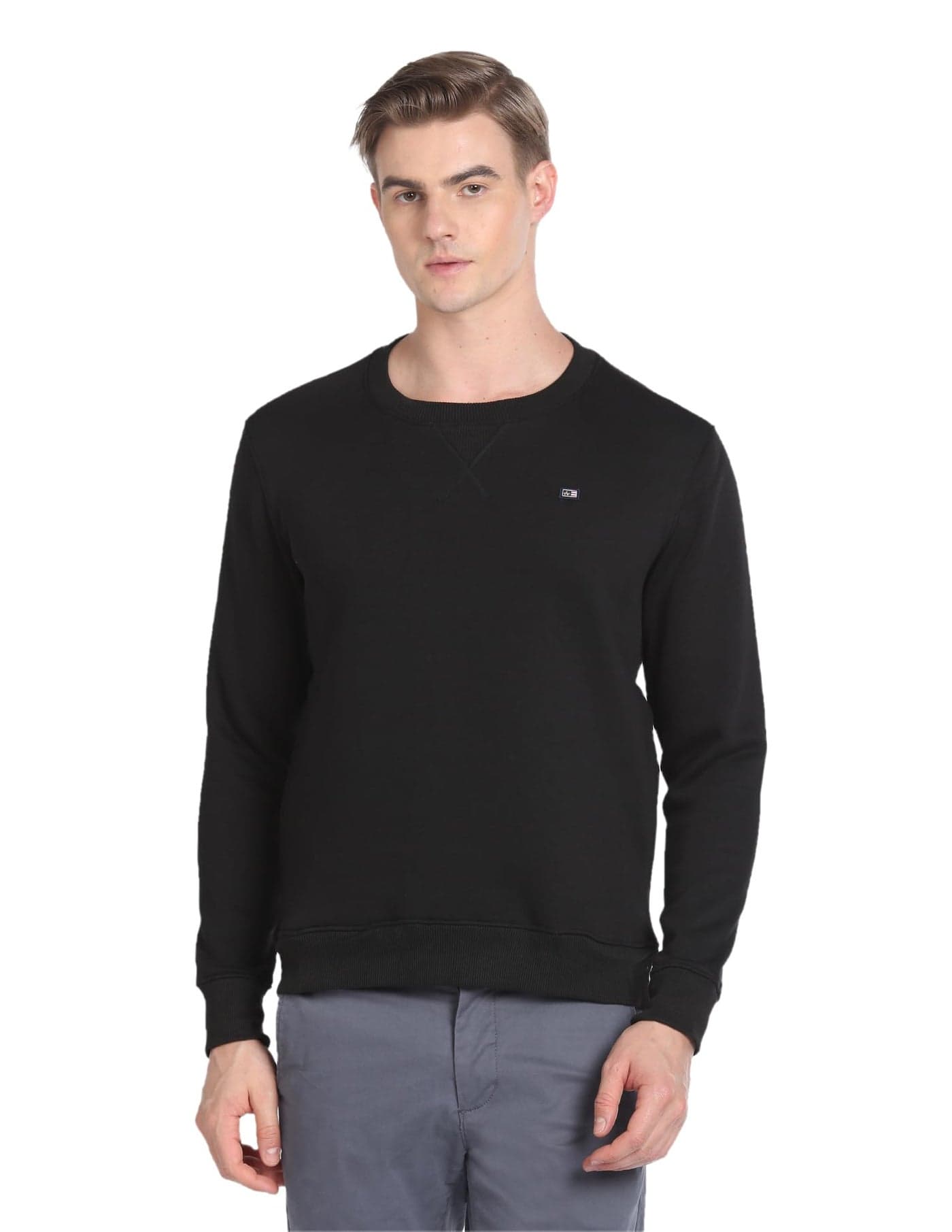 Arrow Crew Neck Solid Sweatshirt Black