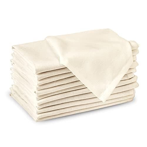 Encasa XO Cotton Napkins for Dining Table | Set of 12, Size 43x43 cm | Machine Washable Reusable Table Napkin, Soft & Absorbent, Elegant Table Decor for Kitchen, Hotels, Party - Natural