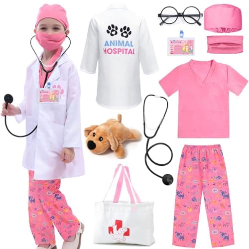 GC Kids Veterinarian Costume Toddler Doctor Kit Scrubs Doctor Vet Costume Play Set Boys Girls Halloween Dress Up Career Day Pink 140 810Y
