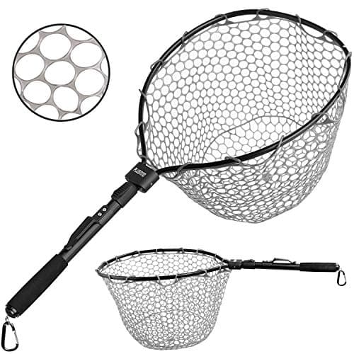 PLUSINNO Fly Fishing Net, Trout Bass Fish Landing Net Soft Rubber Mesh Catch and Release (16" x 13" Hoop Size)