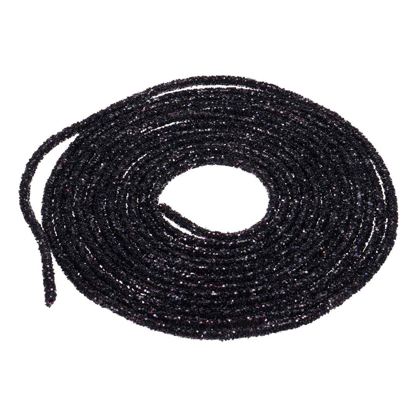 MECCANIXITY 5 Yard 6mm 0.24 inch Glitter Sequins Rope Sequins Rhinestone Tube Cord for DIY Wedding Dresses Costume Clothing Shoes Jewelry Accessory Black