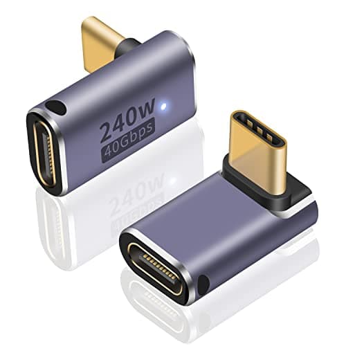 Poyiccot 240W USB C 90 Degree Adapter, Up & Down 90 Degree USB C Adapter,(40Gbps, 8K@60Hz, Male to Female) Type C Extender Compatible for iPad, Notebook, Galaxy S23, Thunderbolt 4/3, (2-Pack)