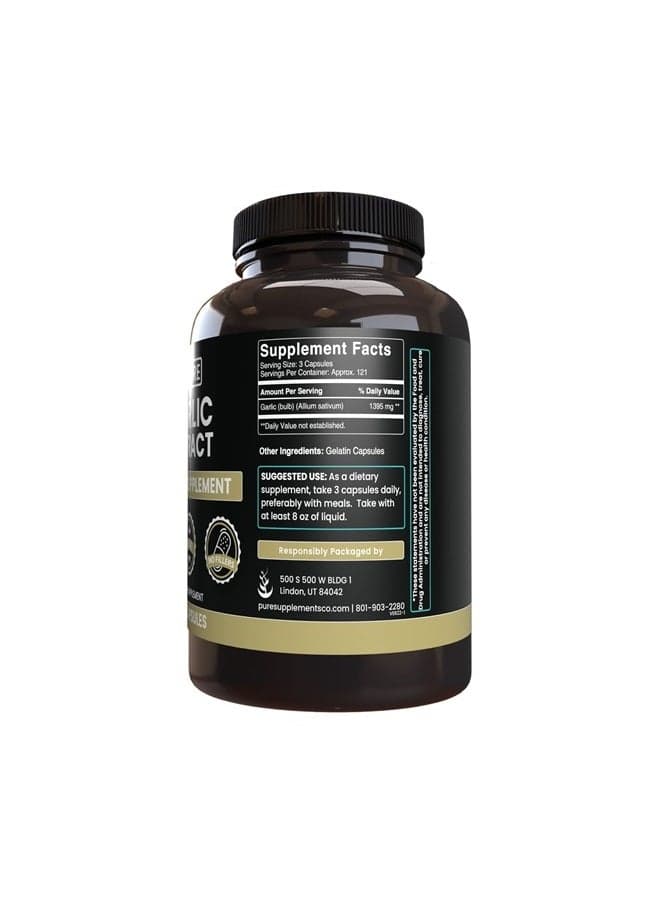 Pure Original Ingredients Garlic Extract (365 Capsules) No Magnesium Or Rice Fillers, Always Pure, Lab Verified