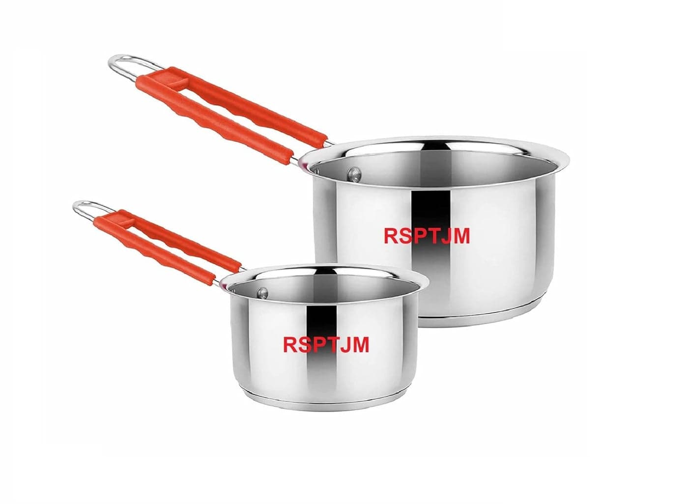 RSPTJM Stainless Steel Saucepan Set of 2 Pans with Silicon Handle and TRIPLY Induction Thick Base for Boiling Milk Tea 2000 ML 2500 ML