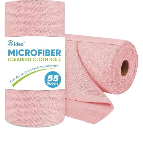 AIDEA Microfiber Cleaning Cloth Roll, 55 Sheets, Pink Towel, Microfiber Towels for Cars, Reusable Paper Towels, Shop Rags Washable, Cleaning Rags for Automotive, House, Kitchen, Cleaning Supplies11×9"