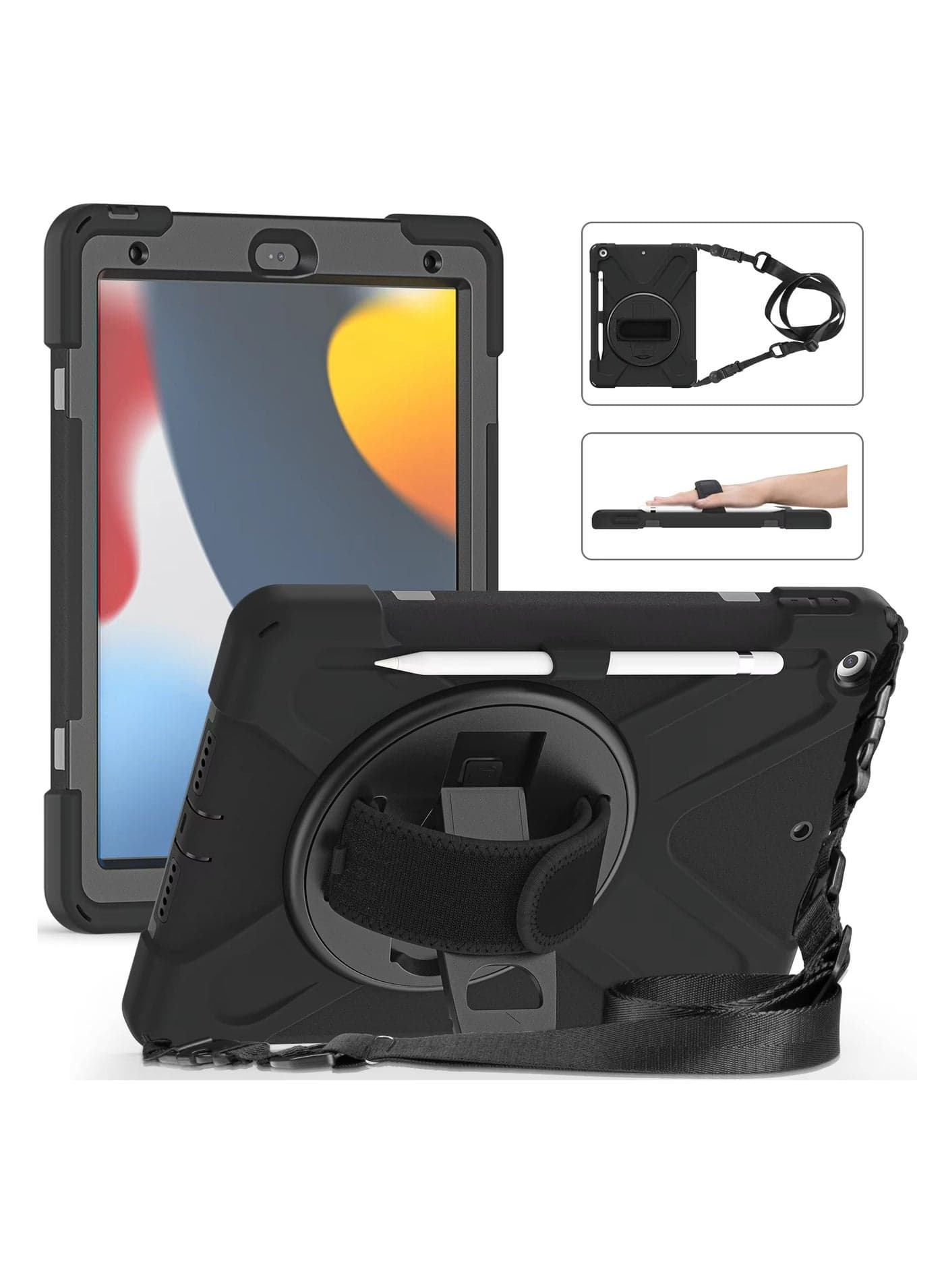 Compatible with Samsung Tab E 8Inch 2016 T377V/T377P Shockproof Case with 360 Degree Rotatable Stand Hand Strap