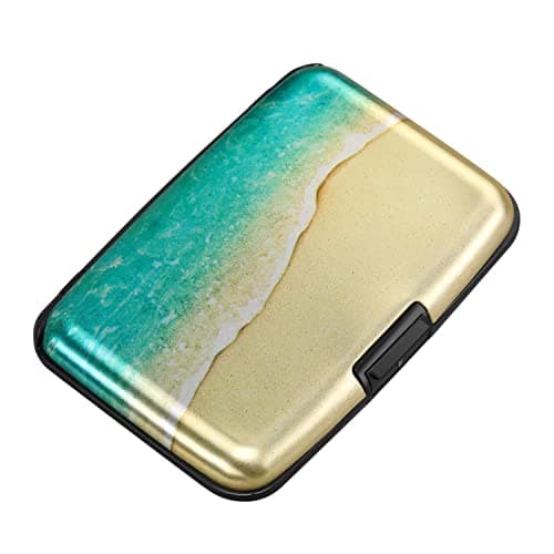 ELFISH Mini RFID Aluminum Wallet Credit Cards Holder Business Card Case Metal ID Case for Men Women(Beach