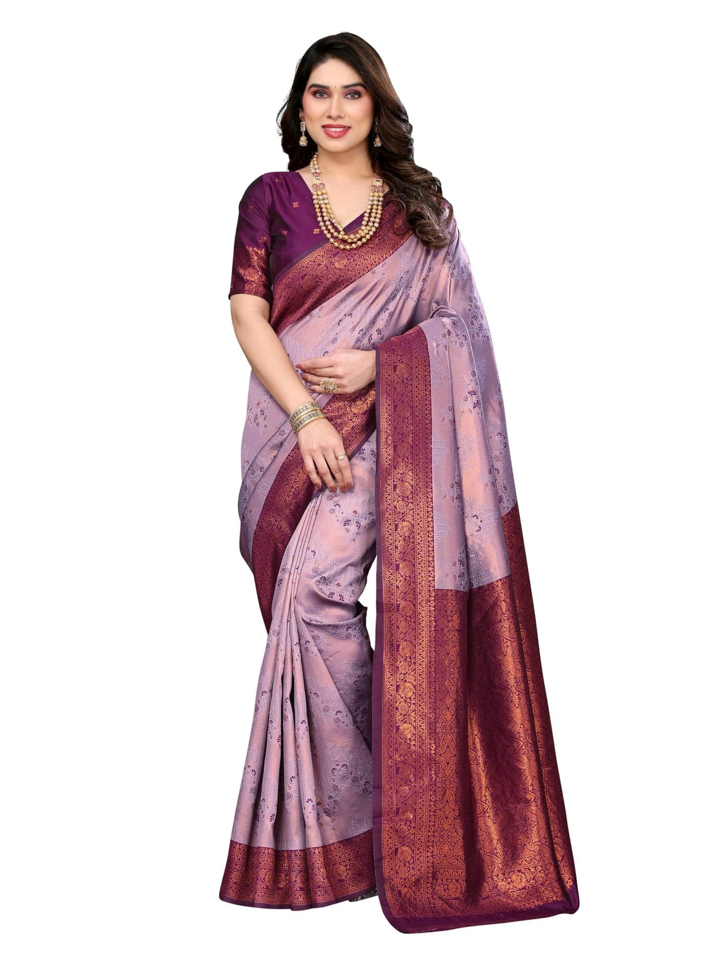Avantika Fashion Women's Kanjivaram Style Soft Silk Banarasi Sarees With Blouse Piece For Women (LAVENDER-WINE)