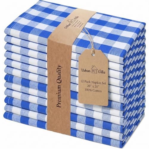 Urban Villa Cloth Napkins 100% Cotton Highly Absorbent Washable Durable Reusable Premium Dinner Napkins Ideal for Gifts for Mothers Day Hotel Farmhouse Parties - Blue/White (20" x 20", Set of 12)