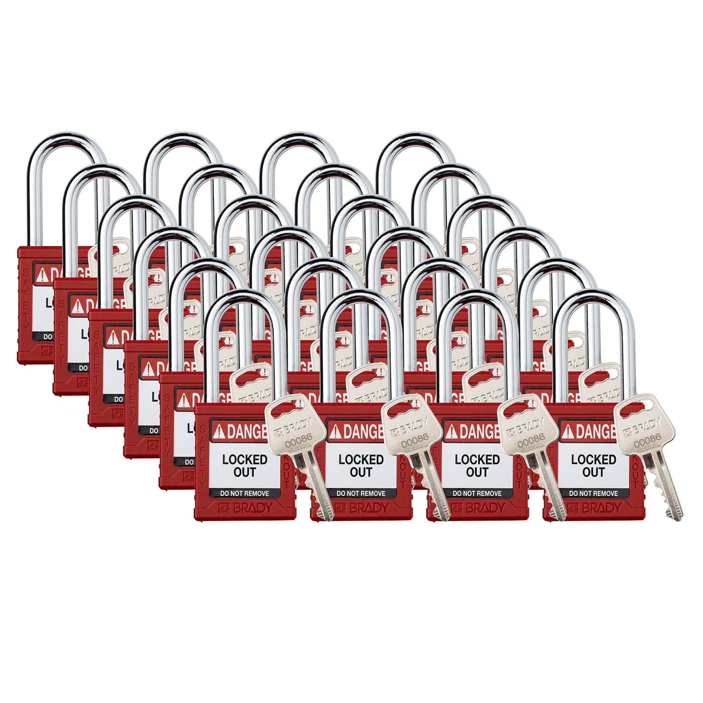 Brady Safety Lockout Padlock Sets 24 Pack Red Keyed Different Safety Lockout Padlocks 1 Key Per Lock SDPLRED38STKD24