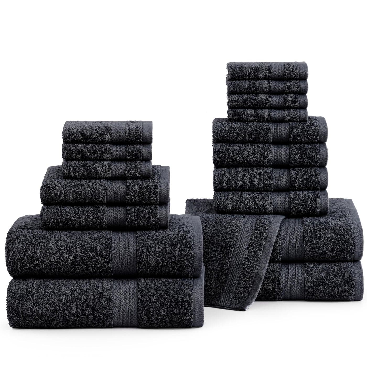 LANE LINEN 100 Ring Spun Cotton Black Bath Towel Set 18PCs 6 Hand 8 Washcloths 4 Shower Towels Machine Washable Sustainably Produced Ultra Soft Highly Absorbent Pet Friendly