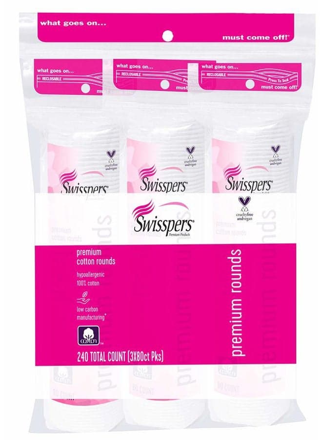 Premium 100% Cotton Rounds, Hypoallergenic, 240 Count