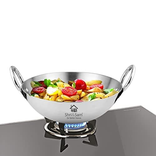 Shri & Sam Stainless Steel Heavy Weight Plain Kadhai, 2.5 mm,28 cm, 1.8 Kg, 3.4 Litre