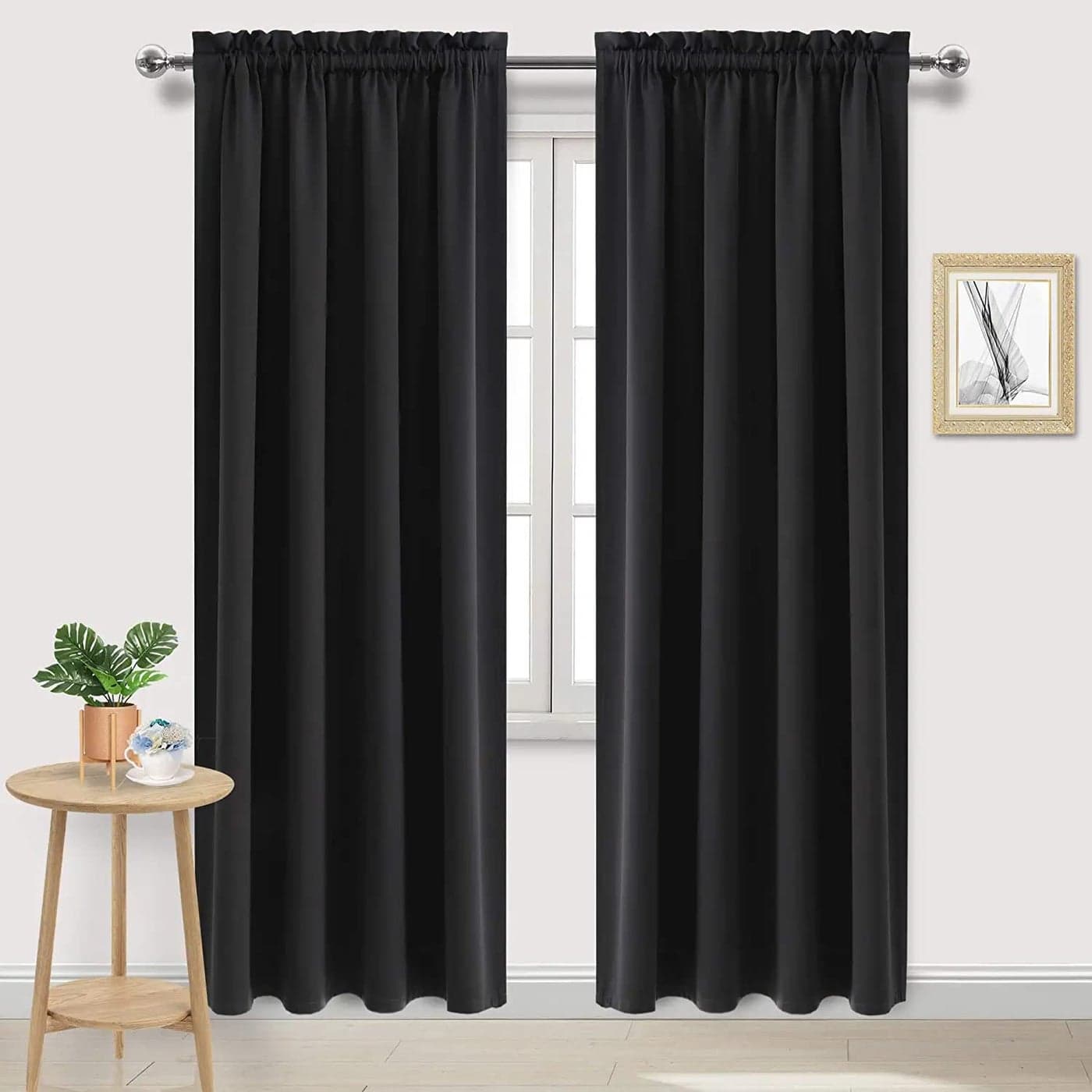DWCN Black Blackout Curtains for Bedroom 60 x 84 inches Long Room Darkening Thermal Insulated Large Drapes Set of 2 Rod Pocket Curtain Panels
