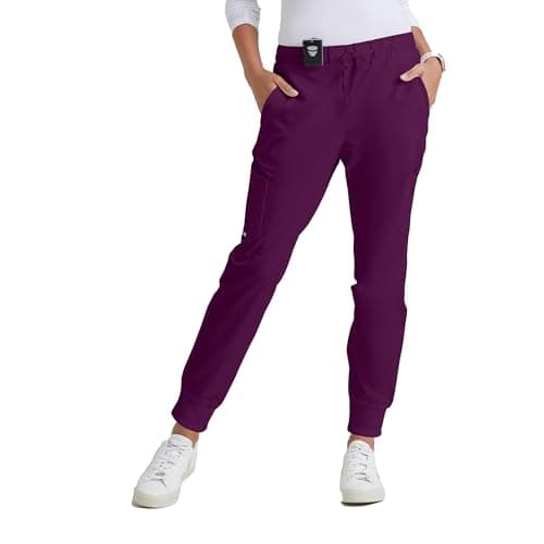 BARCO Grey’s Anatomy Classic Kira Scrub Jogger for Women – Wine, 5-Pocket Yoga Style Mid-Rise Pants with Natural Stretch, Soil Release Fabric, and Super-Soft Finish – Medium, Regular Fit
