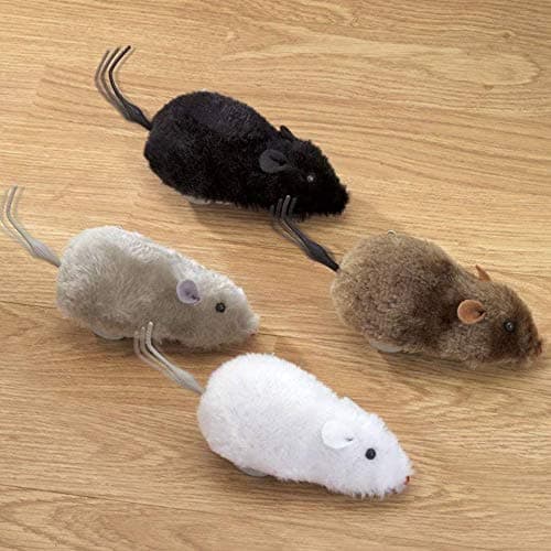 Mallexo Plastic Wind Up Moving Rat Toys for Kids Mice Set of 4PCs Running Mouse Toys for Girls and Boys Multi-Color Mouses Toy for Dog and Cat Toys - with Fur Mouse Playset for Best Birthday Gift Set