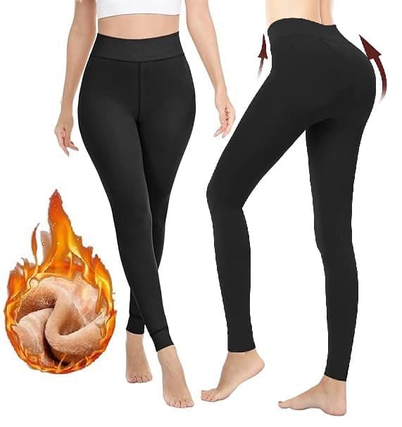 Alexvyan Ankle Length (24 to 36 Waist) Stretchable Fleece Women Warm Thick Fur Lined Fleece Winter Thermal Soft Legging Tights Stocking - Slim Fit (1, Black)