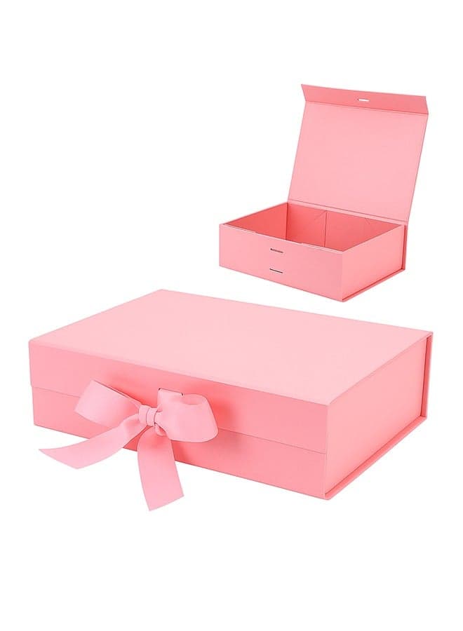 Luxury Gift Box, Pink Large Gift Box with Ribbon and Magnetic,Folding Gift Boxes for Presents With Lid, Suitable for Festival, Birthday, Anniversary, 31x22x10cm