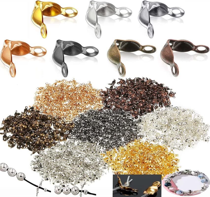 DIY Crafts 100 Pcs, Silver, Bead Tips Knot Covers Clamshell Fold-Over Bead Tips Knot Covers Metal Open Bead Tips Knot Covers for Jewelry Making DIY Findings Cr (100 Pcs, Silver)