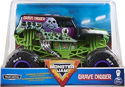 Monster Jam Official Grave Digger Monster Truck Grave Digger Collector 124 Scale DieCast Vehicle Chrome Rims and BKT Tread Tires For Use In All Playsets Collectible For Fans Birthday Parties