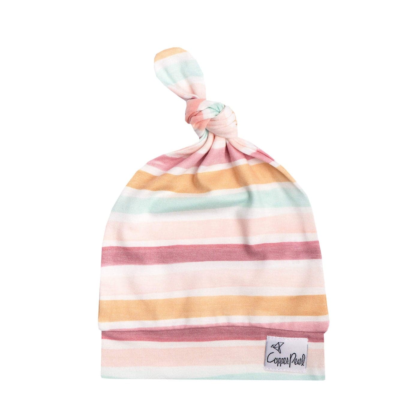 Copper Pearl Baby Beanie Hat Top Knot Stretchy Soft Belle