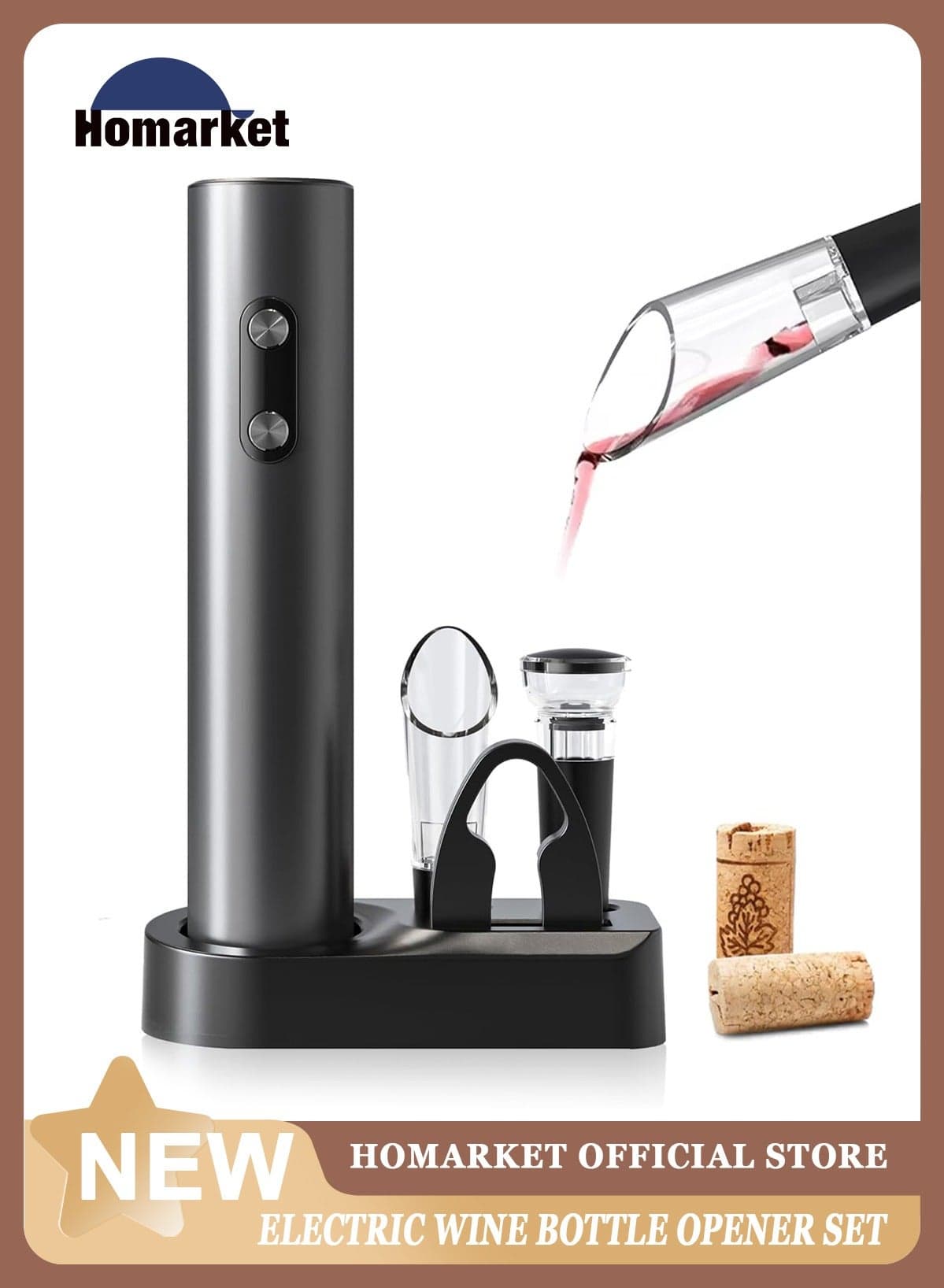 4- in-1 Electric Wine Openers Set Wine Bottle Opener Automatic Wine Opener Gift Box with Foil Cutter and Vacuum Stoppers for Wine Lover Men Father Kitchen Party Home