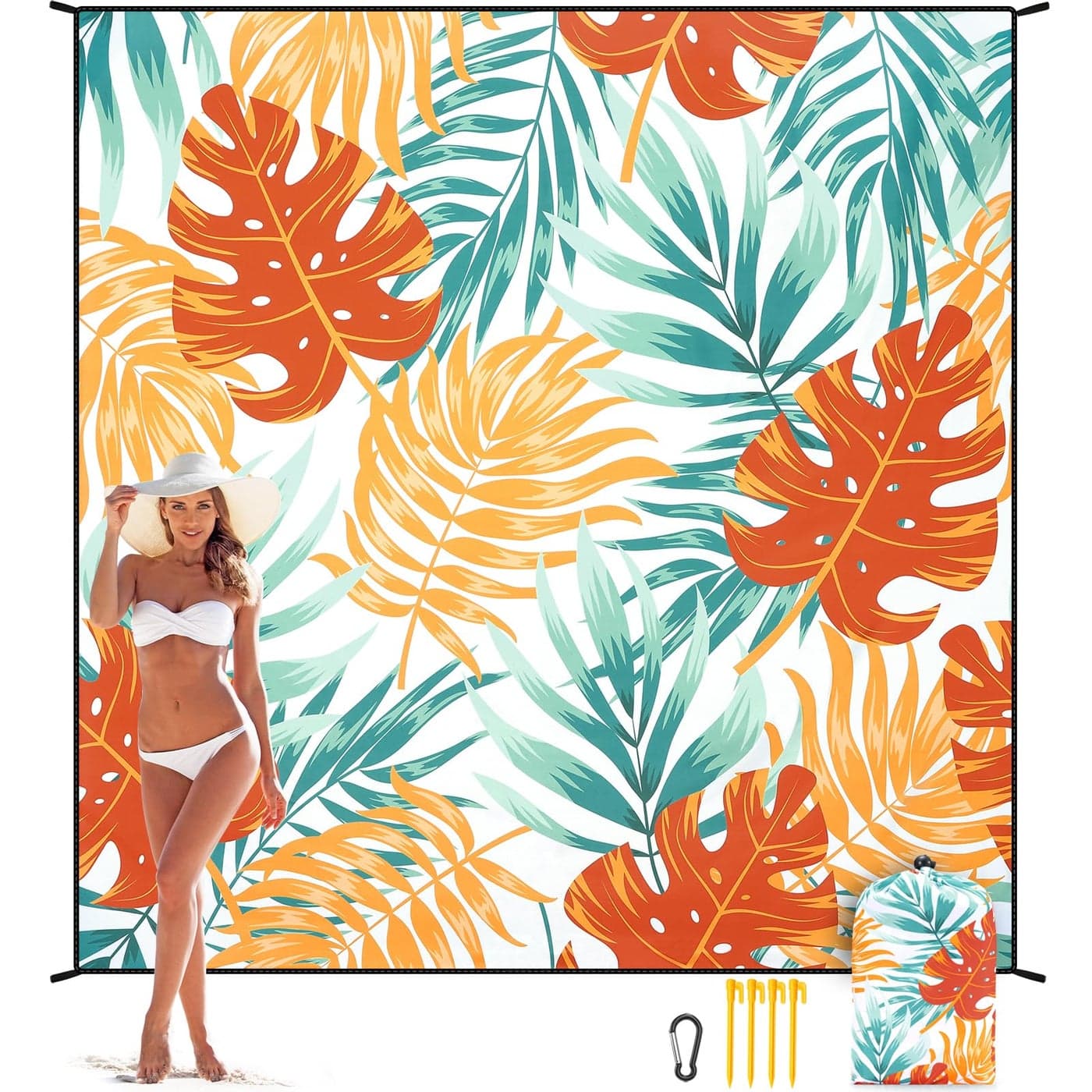 WIWIGO Beach Blanket Sandproof Extra Large Beach Mat Adults Waterproof Quick Drying Sand Free Mat Made by Premium Polyester with 4 Stakes 4 Corner Pockets for Outdoor Travel Camping Hiking