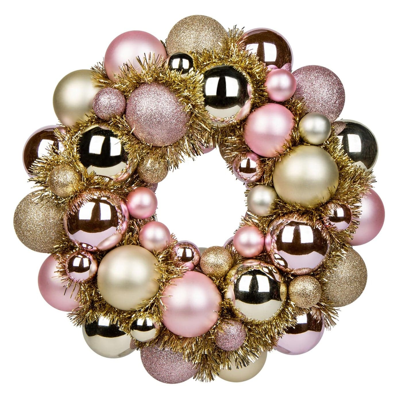 Christmas Ball Wreath 13 Xmas Wreaths Ornaments Glitter Thicken Shatterproof Garland Decoration for Door Wall Mantel Holiday Party Decor Champagne Gold Pink