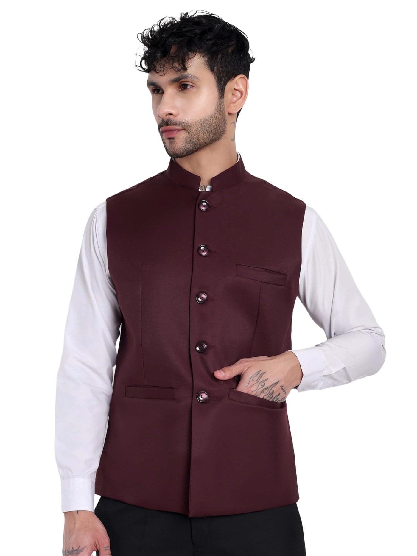 ROCKSY, Maroon Nehru Jacket, Modi Koti for Men, Cotton Waistcoat for All Occasion: Diwali, Wedding, Ethnic, Office Party, Formal and casual Look, Size 42