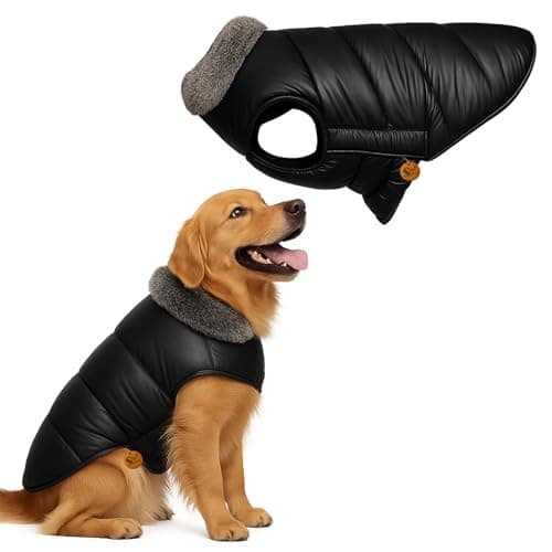 Sage Square Dog Jacket Winter Coat with Fur Collar, Light Weight, Ultra Warm Windproof, Waterproof Dog/Puppy for Cold Weather, Thicker Fleece Jacket (Black, Large - 26inch)