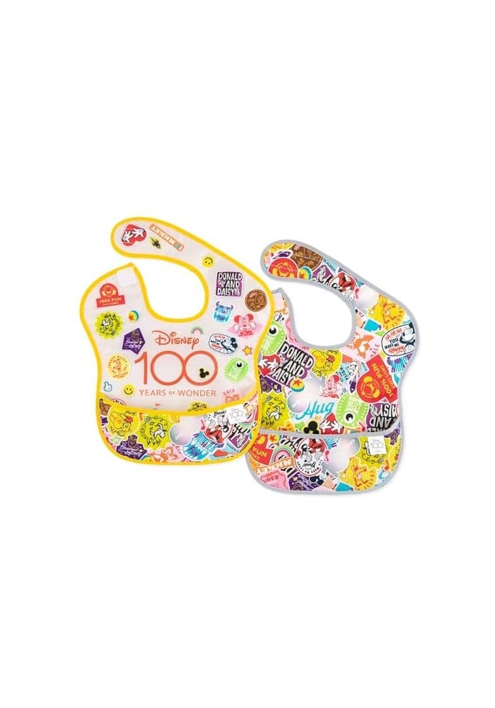 Bumkins Disney Bibs for Girl or Boy SuperBib Baby and Toddler for 624 Months Essential Must Have for Eating Feeding Baby Led Weaning Mess Saving Catch Food Fabric 2pk 100 Happy Faces