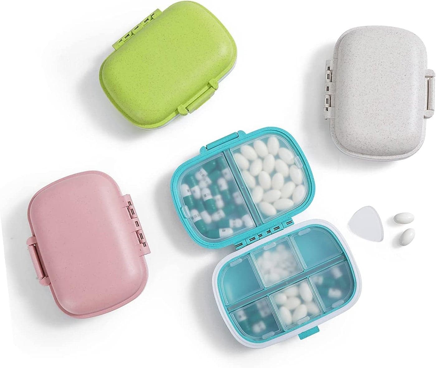 Homecloud 8-Compartment Pill Case - Ultimate Travel Pill Organizer and Daily Medication Storage Solution for Vitamins, Cod Liver Oil, Supplements, and More | Multi-Pack of 3 (Multi, Pack Of 4)