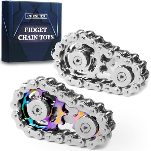 Fidget Spinner Toy for Adults Metal Figette Bike Chain Easter Basket Stuffer for Adult Men Pain Stim ADHD Teen Cool Gadgets Quiet Desk Offices Anxiety Relief Items Stress Tool Sensory ColorSilver