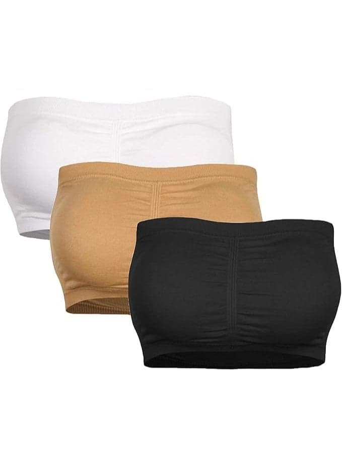 3 Packs Women's Seamless Bandeau Crop Tube Top Bra, Strapless Padded Bralette, Soft Comfort Wireless Bra(Medium)