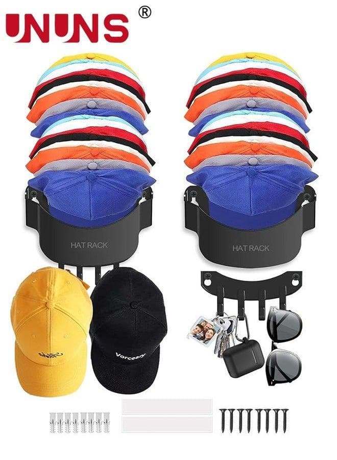 Hat Rack For Wall,2 Pack Organizer Baseball,2 In 1 Baseball Cap With Hooks,Hold Up To 30 Caps,Hat Holder Storage Display Closet Bedroom Entryroom