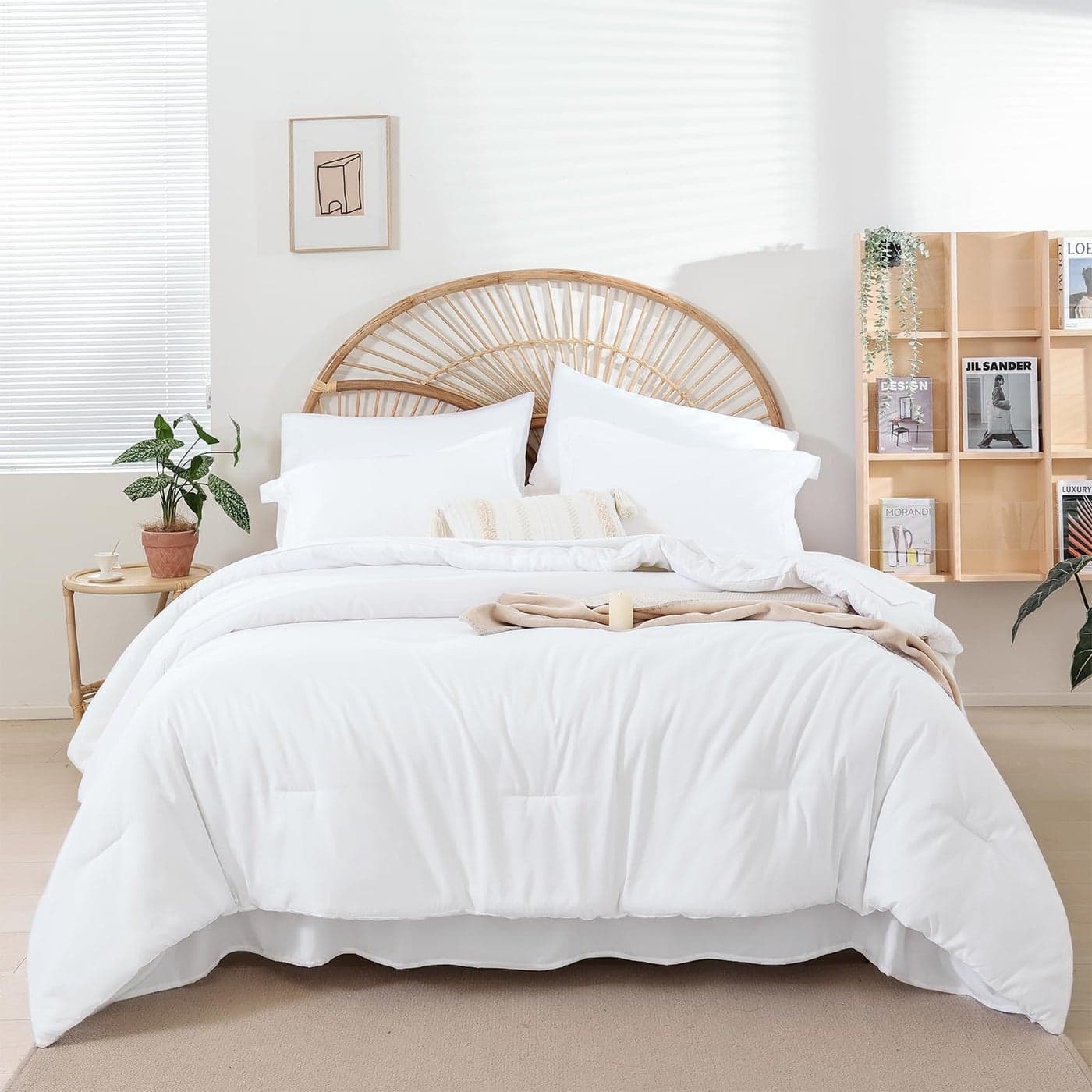 weigelia Queen Comforter Set White Comforter Set Queen 7 Pieces Bed in a Bag Queen Size Bedding Set with Fitted Sheets Flat Sheets Pillow Shams and Pillowcases