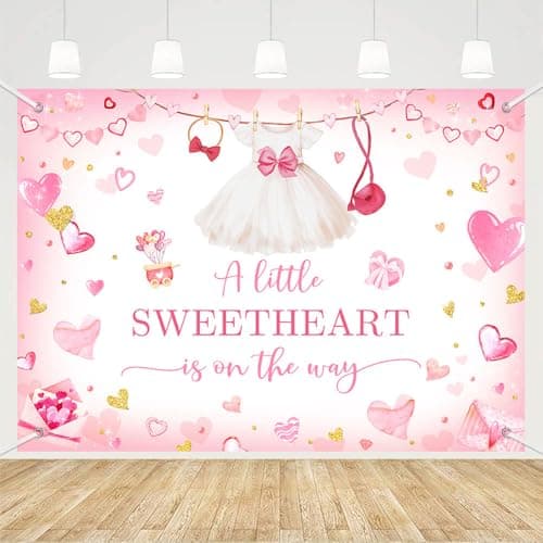 MEHOFOND 7x5ft Pink Sweetheart Baby Shower Backdrop A Little Sweetheart is on the Way Baby Shower Photography Background Pastel Pink Valentine's Day Baby Shower Party Decorations Cake Smash Photo Prop