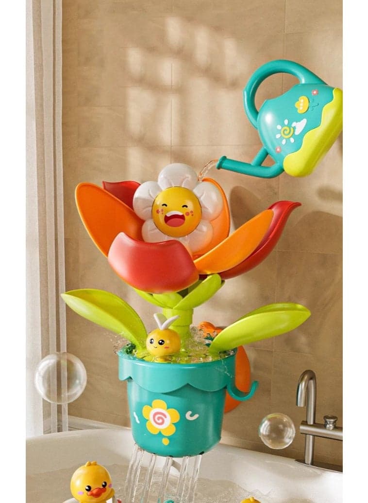 Flower Shape Watering Can Toy | Baby Bath Toy That Blooms in Water | Kids Water Play Sprinkler | Summer Water Play Equipment for Boys Girls | Safe Non-Electric ABS+Silicon Material | Strong Suction Stable Adhesion | Comes With Small Watering Can | Indoor Outdoor Use | Cute Design Soothing Toy | In