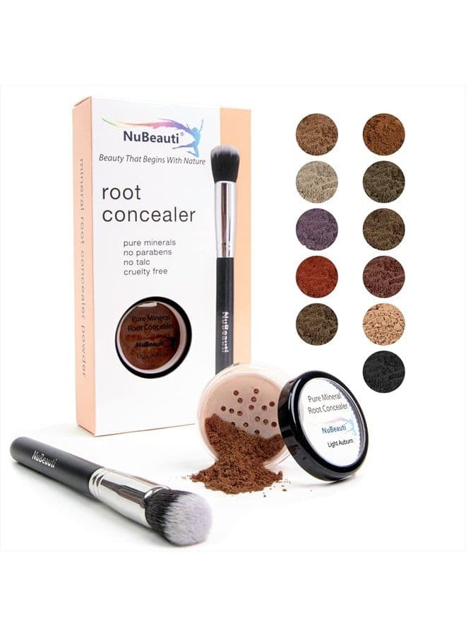 Hair Root Touch Up Powder – Root Cover Up Hair Powder – 11 True-to-Nature Root Concealer Shades – Zero Fragrance, Talc or Parabens – Hair Cover Hairline Powder by NuBeauti (With Brush, Light Auburn)