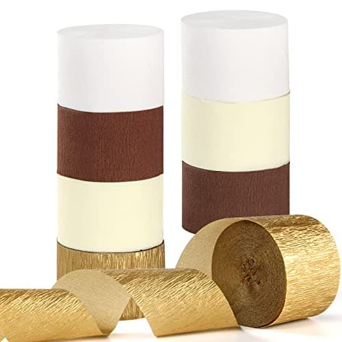 WhiteBrown IvoryGold Boho PartyDecorations Streamers 8 Rolls Rustic Wedding Birthday Neutral Baby Bridal Shower Crepe Tissue Paper Streamer Bachelorette Engagement Garland Decor Panduola