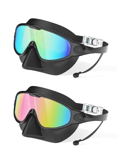 YLKJSWIM Swim Goggles Adult with Nose Cover for Men Women, 2 Pack Wide View Anti-Fog/UV No Leak Pool Water Swimming Goggles