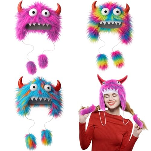 Soulchen 3 Pcs Monster Funny Hat Crazy Colorful Furry Monster Gifts Hats for Carnival Birthday Party Favors Multicolor
