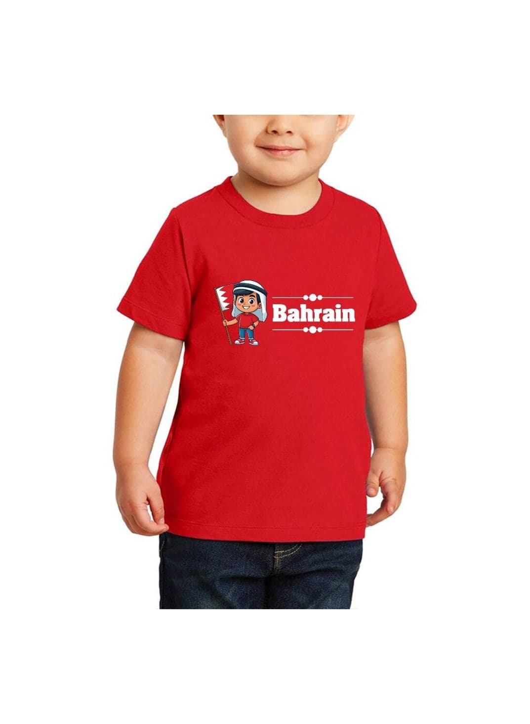 Bahrain Independence Day Boys T-Shirt–Round Neck Short Sleeve Cotton Tee For Kids–Celebrate Bahrain National Day–Perfect For School Events
