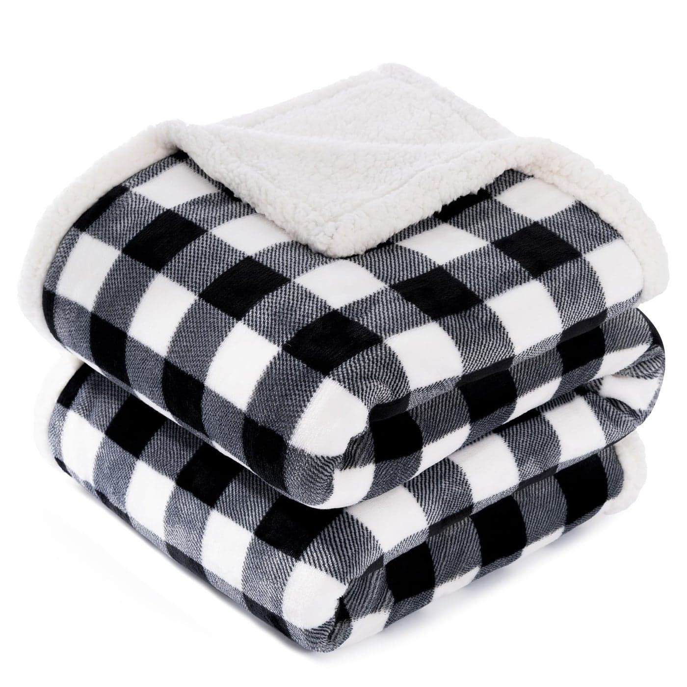 BEAUTEX Sherpa Fleece Flannel Throw Blanket Super Soft Warm Buffalo Plaid Plush Blankets and Throws Lightweight Cozy Fuzzy Blanket for Couch Sofa Bed Black Throw 50 x 60