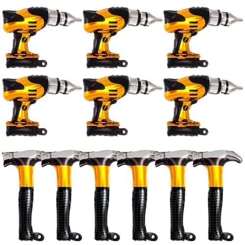 12 Pcs Hammer Drill Balloons Set18 Inch Construction Foil BalloonsConstruction Party Decorations Inflatable Construction Tools for Fathers Day Party Husband Boyfriend Birthday Party Decorations