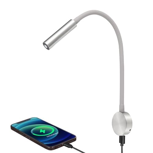 acegoo RV LED Reading Light 12V Flexible Gooseneck Wall Lamp for RV Boat Camper Van Bedside or Seat Reading, Inbuilt USB Charger & Red Night Light DC12-24V Hard-Wired