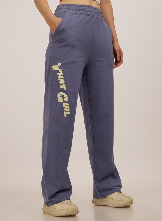 Blue Side Cut And Sew Printed Joggers — L