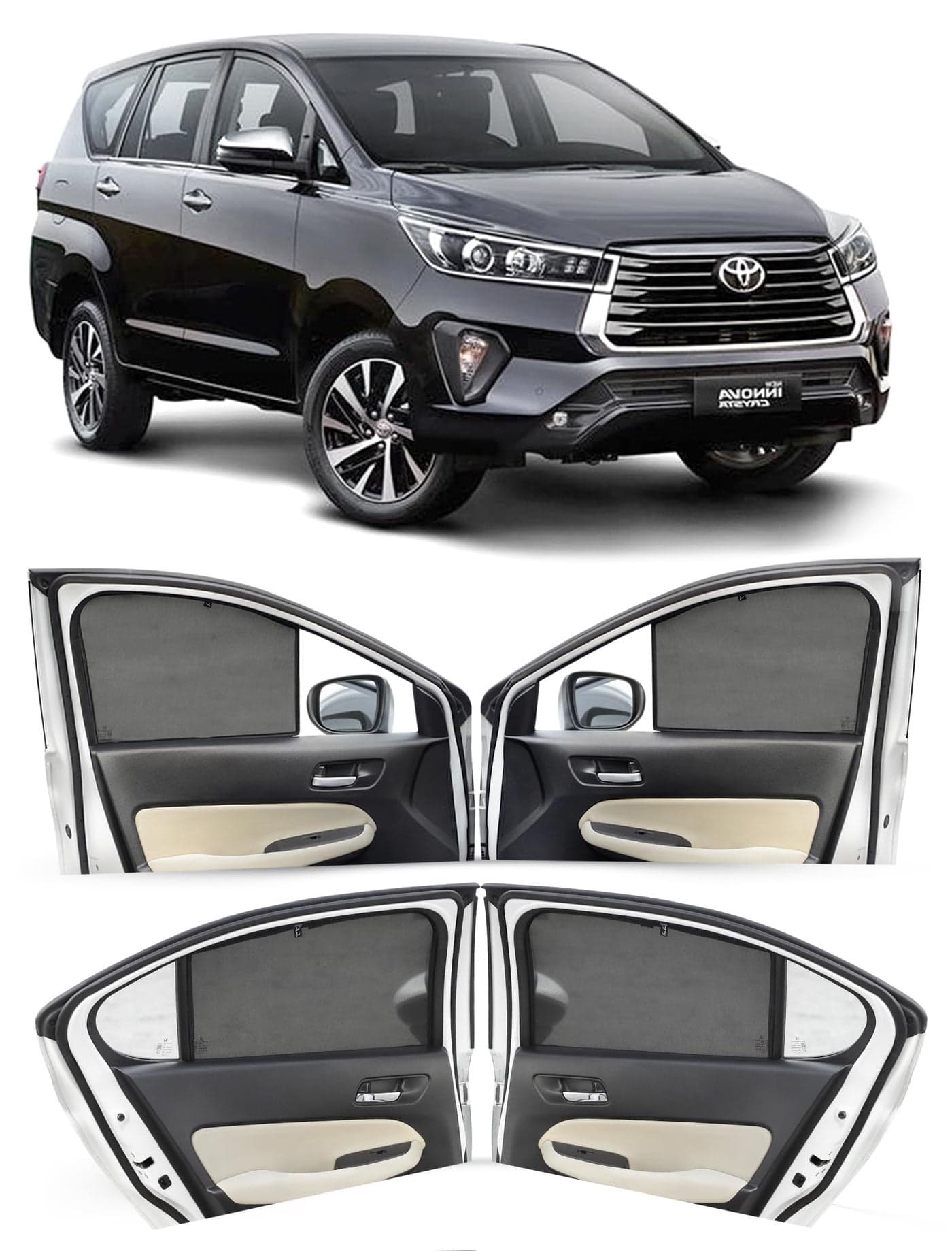 Autofact Car Sunshades for Toyota Innova Crysta (2016 to 2024), UV Protection, Useful Car Accessories, Custom fit Sun Shades for Side Windows, Set of 6